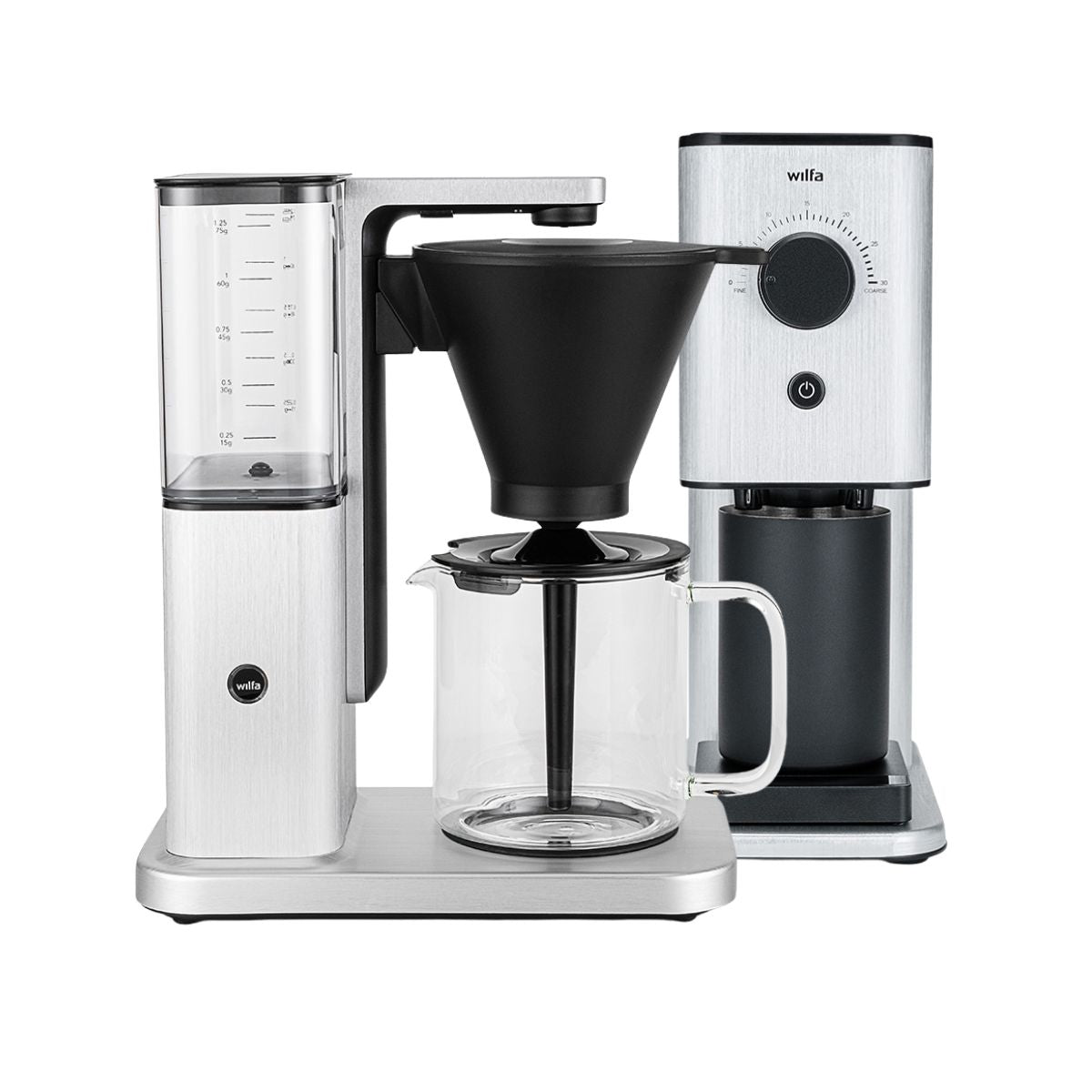Wilfa Zense Alux Coffee Maker (Brushed Aluminium) and Zense Alux Coffee Grinder Bundle